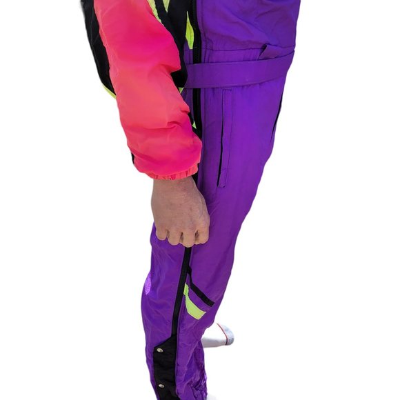 SOLD 1990 Vintage Roffe Demetre Men’s Large One Piece Ski Suit Neon & Black - Picture 7 of 11